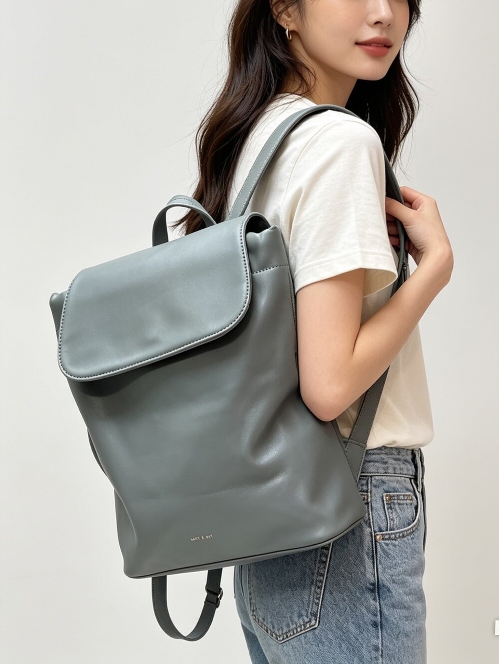 Matt & Nat Gray Vegan Leather Backpack Women's Minimalist Laptop Travel Backpack